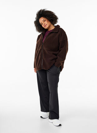 ZizziSportieve teddy fleece jas met ritssluiting, Hot Fudge, Model image number 2