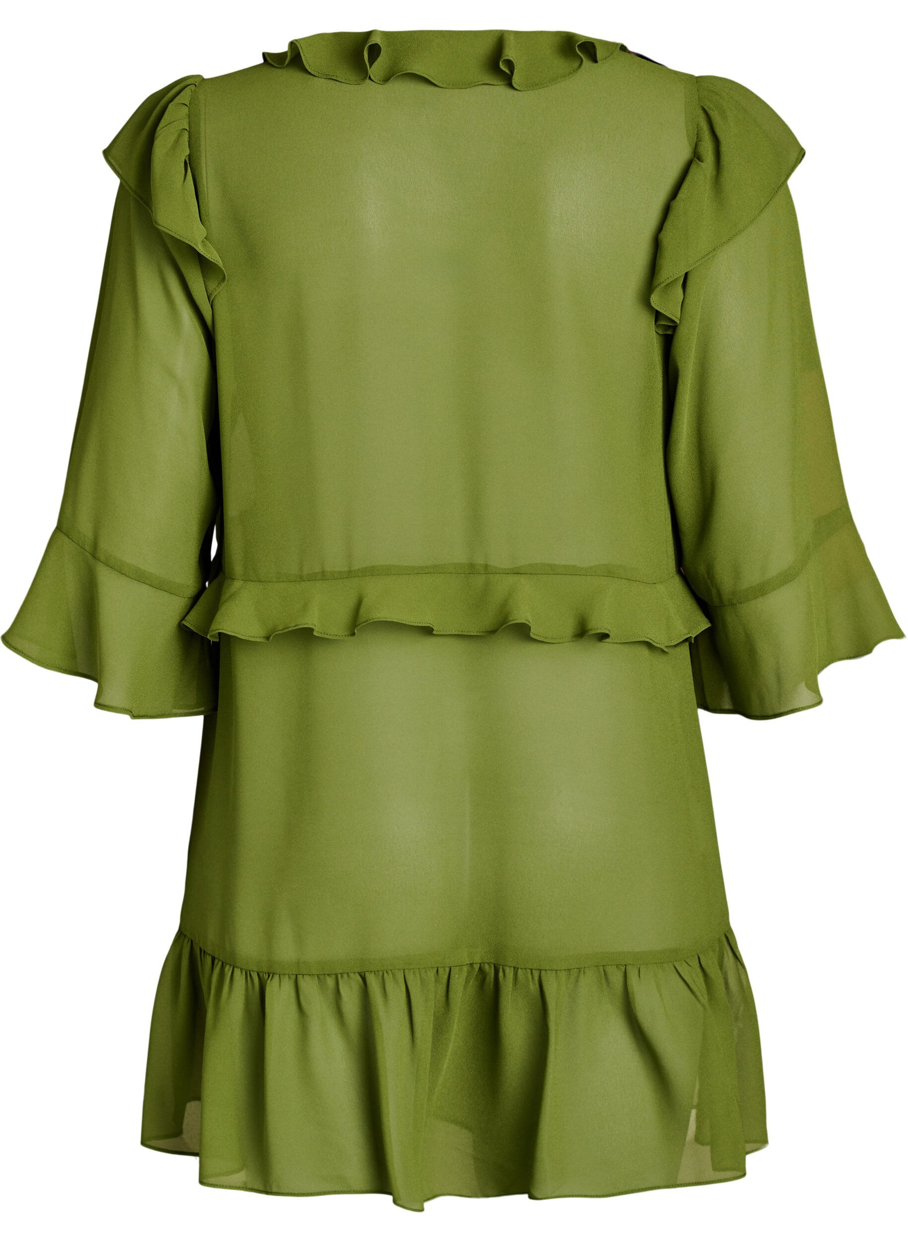 ZizziLichtgewicht jurk met ruches en een V-hals, Groen, Packshot image number 1