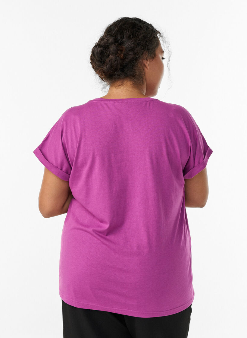 T-shirt &agrave; manches courtes en coton m&eacute;lang&eacute;, Violet, Model image number 2