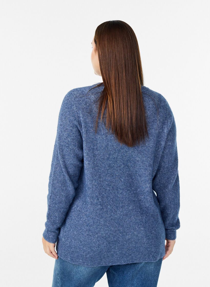 Gem&ecirc;leerde gebreide blouse met ronde hals, Blauw, Model image number 2