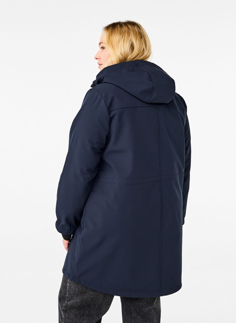 Softshell jack met afneembare capuchon, Blauw, Model image number 2