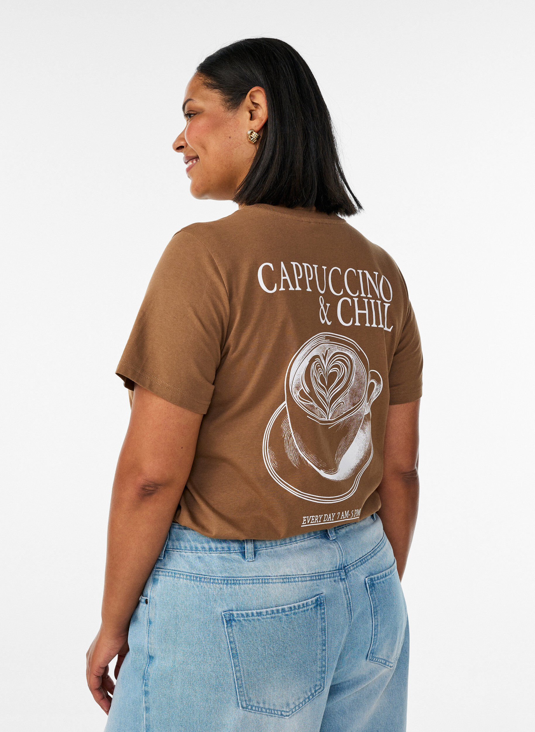 ZizziKatoenen T-shirt met print, Bruin, Model image number 2