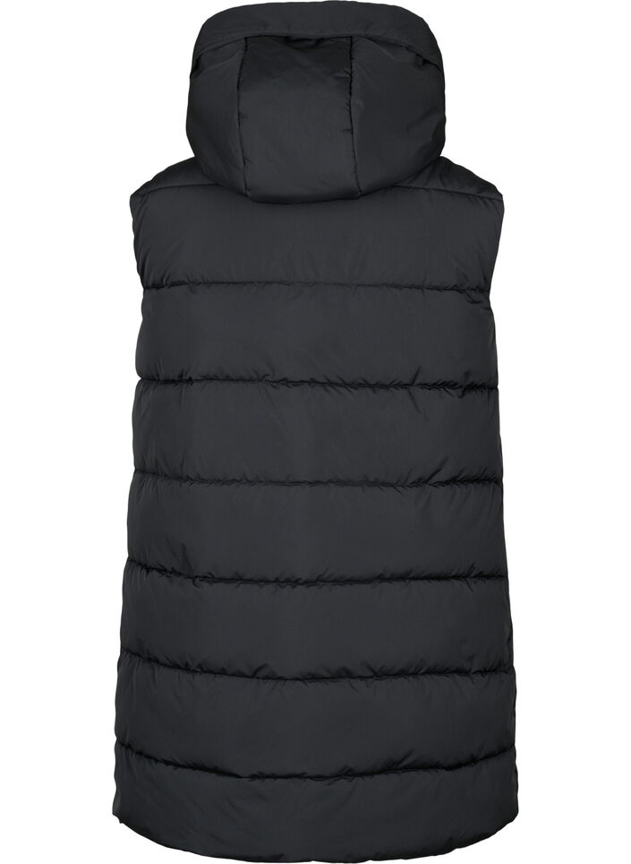 Lange vest met capuchon en zakken, Zwart, Packshot image number 1