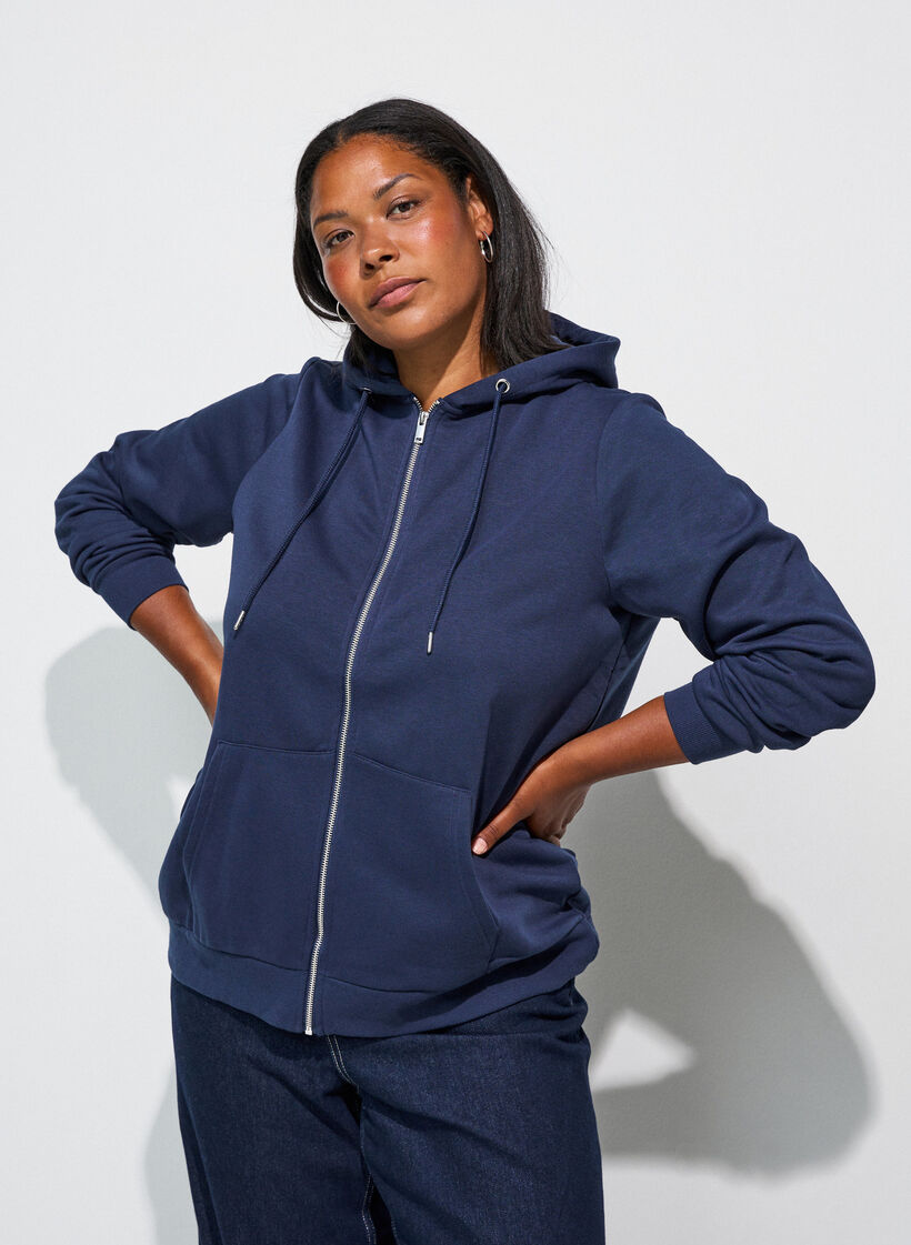 Sweatshirt met capuchon, ritssluiting en zakken, Blauw, Model image number 3