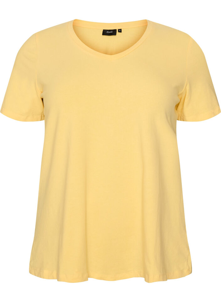 Basic t-shirt in effen kleur met katoen, Geel, Packshot image number 0