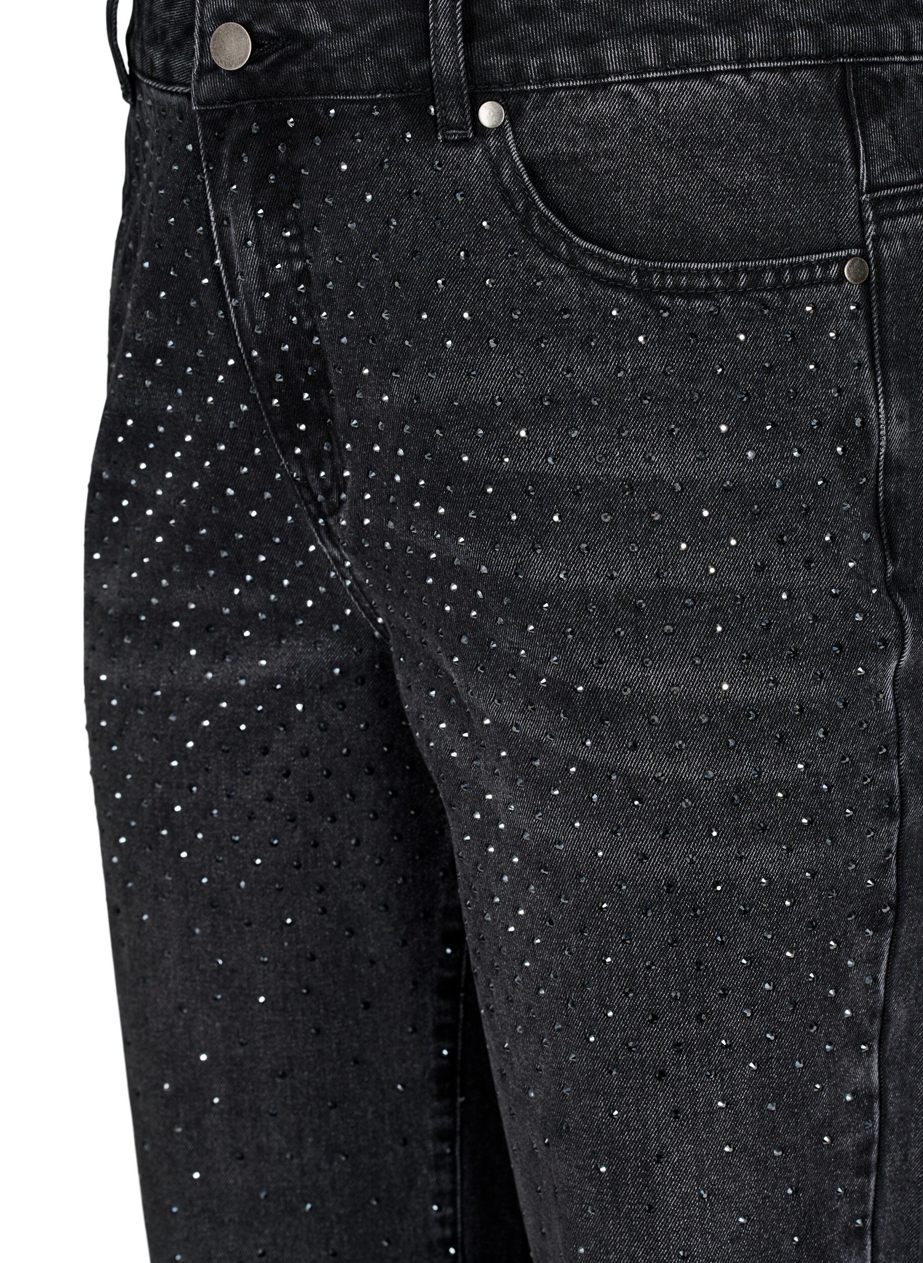 ZizziStraight-fit jeans met rhinestones en een hoge taille, Grijs, Packshot image number 2