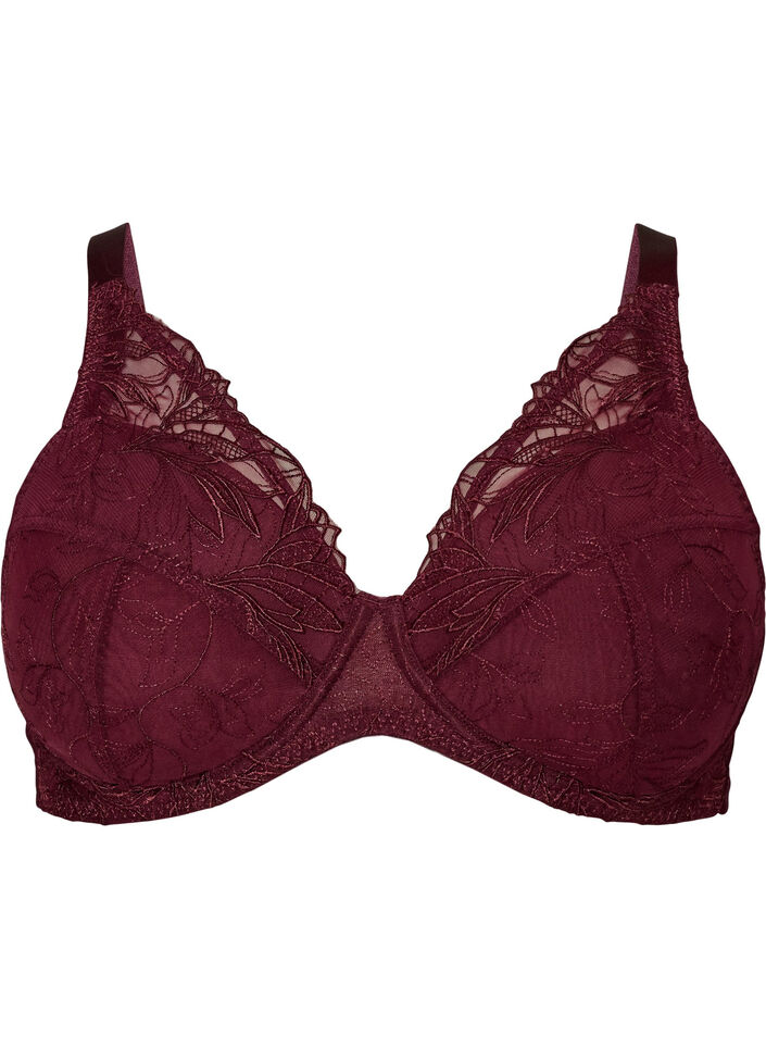 Gewatteerde kanten beha met beugel, Rood, Packshot image number 0