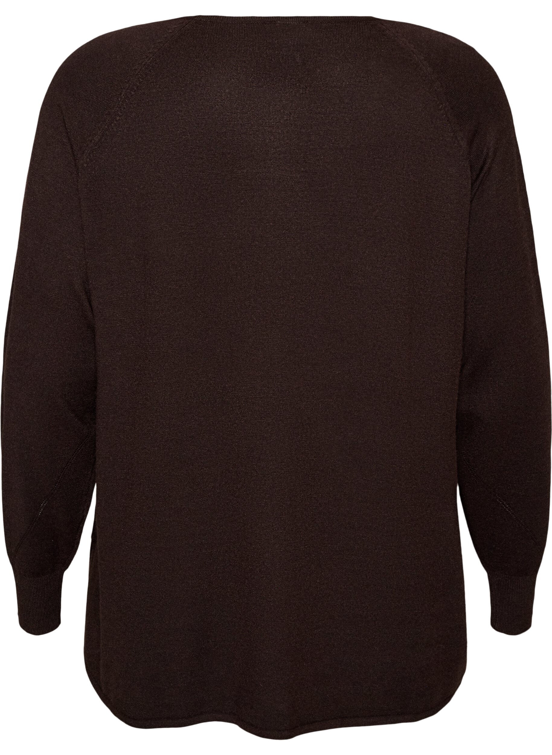 ZizziGebreide top met ronde hals en ingebreid patroon, Bruin, Packshot image number 1