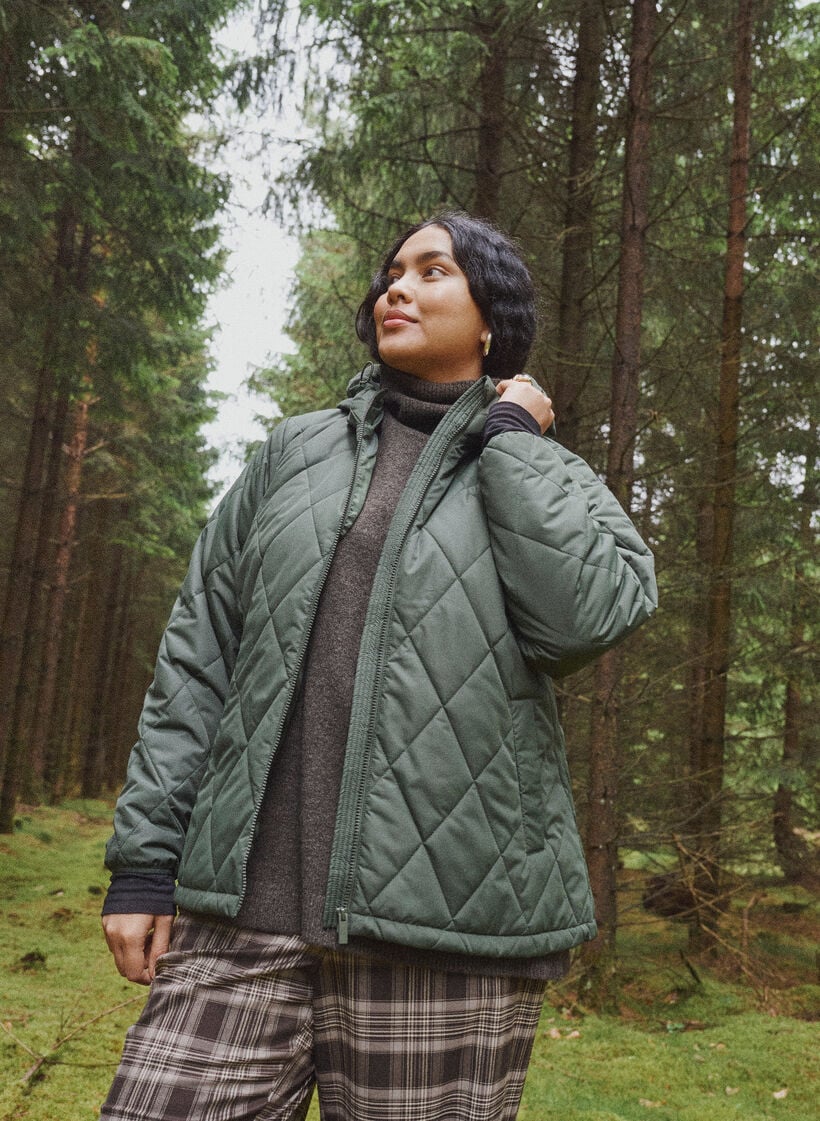 Licht gewatteerd jack met diamant-quilt, Groen, Image image number 0