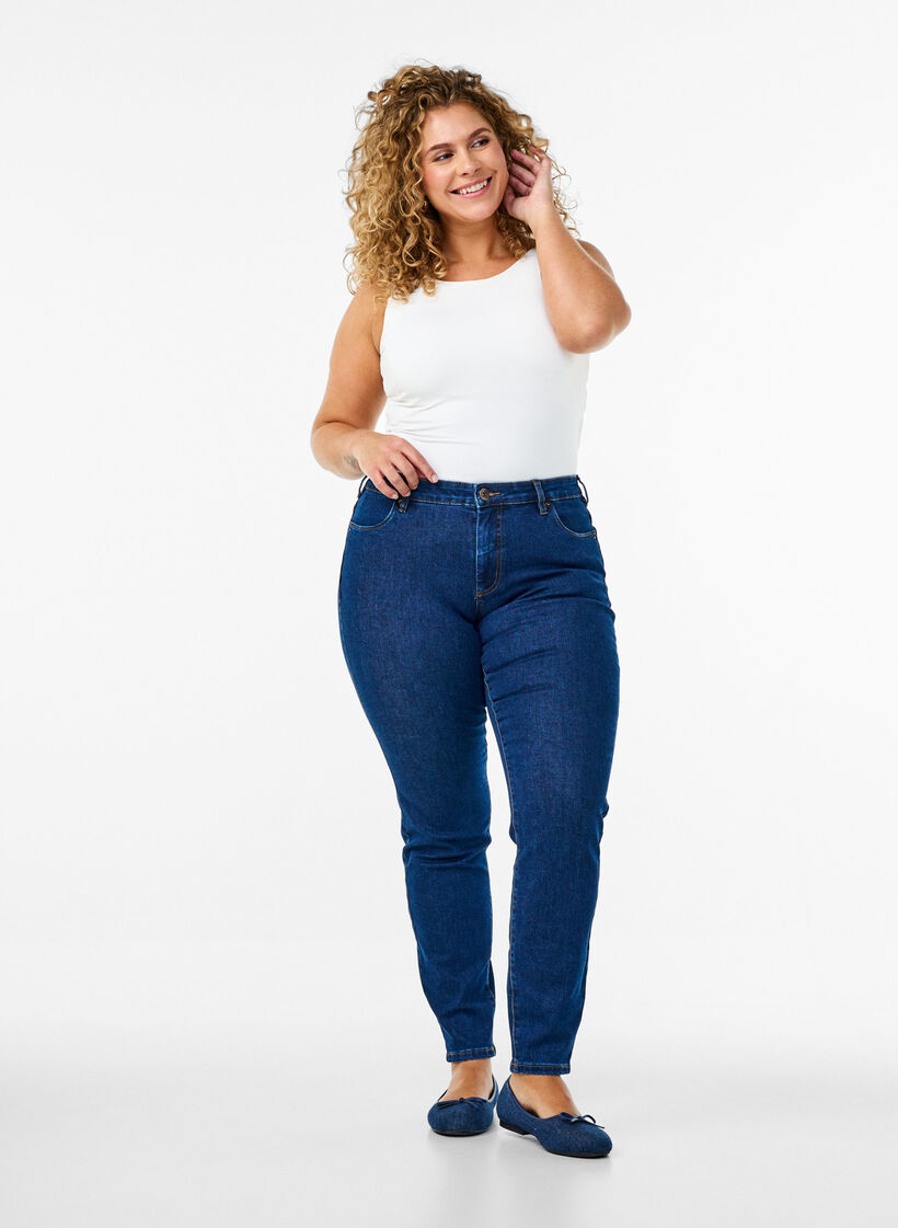 Slim-fit Emily jeans met normale taille, Blauw, Model image number 0