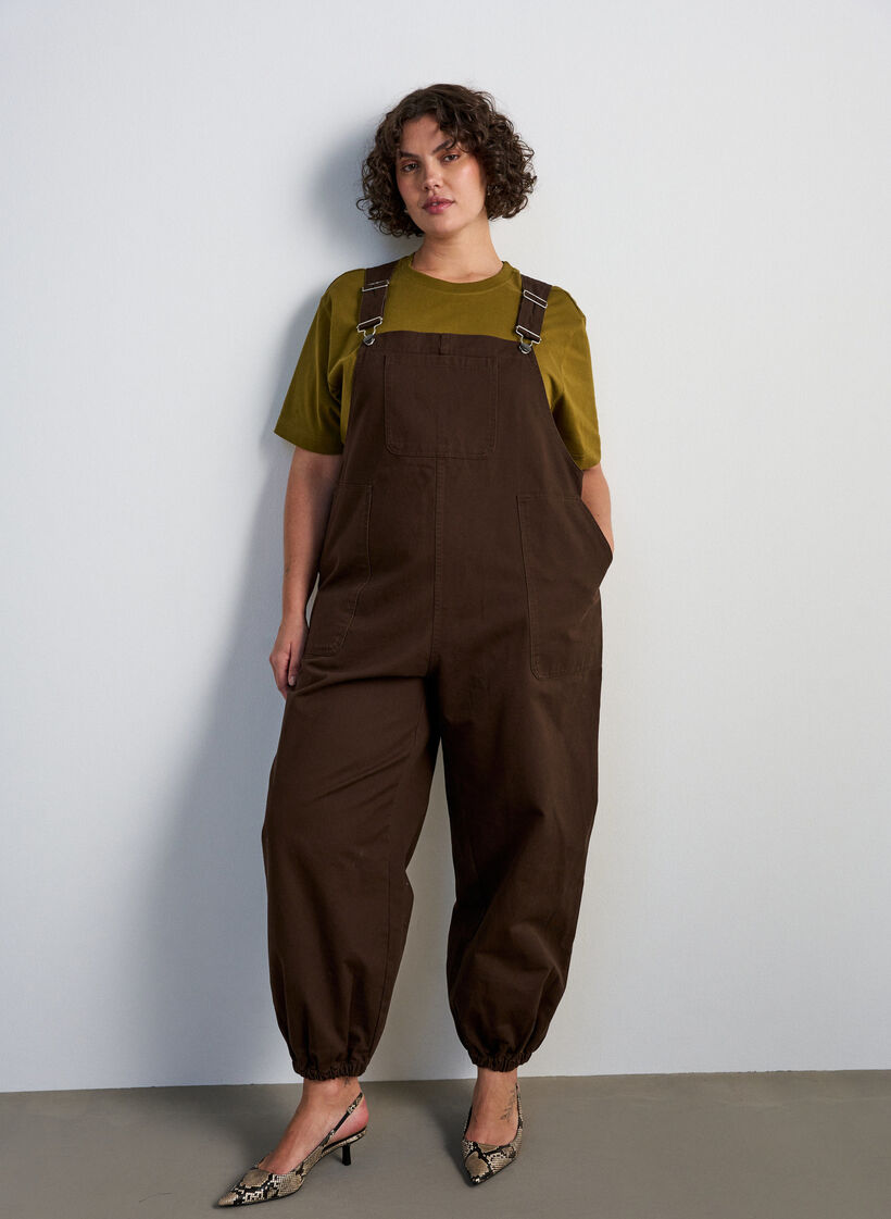 Tuinbroek met balloneffect en verstelbare bandjes, Bruin, Model image number 0