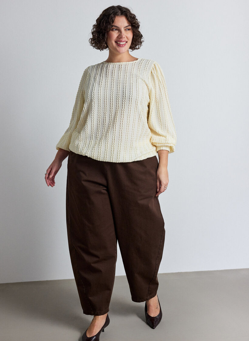 Jersey blouse met structuur en ballonsilhouet, Vanille, Model image number 1