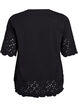 T-shirt met broderie anglaise en geschulpte randen, Zwart, Packshot image number 1