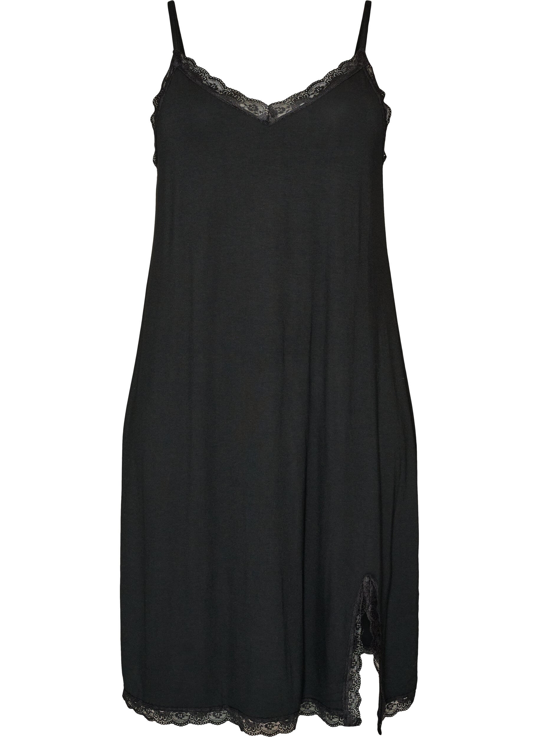 Viscose nachthemd met kant en splitten
