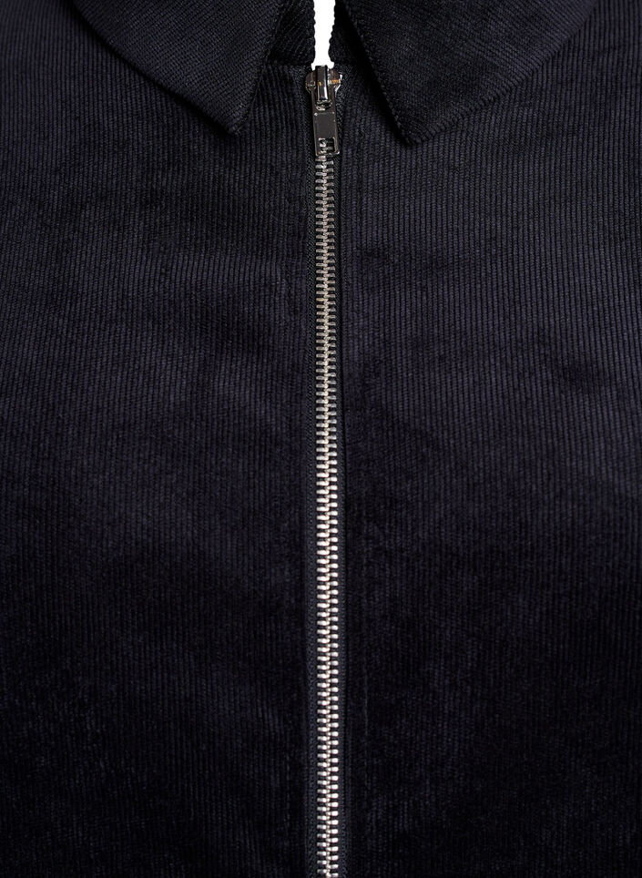Corderoy jurk met rits en 3/4-mouwen, Zwart, Packshot image number 2