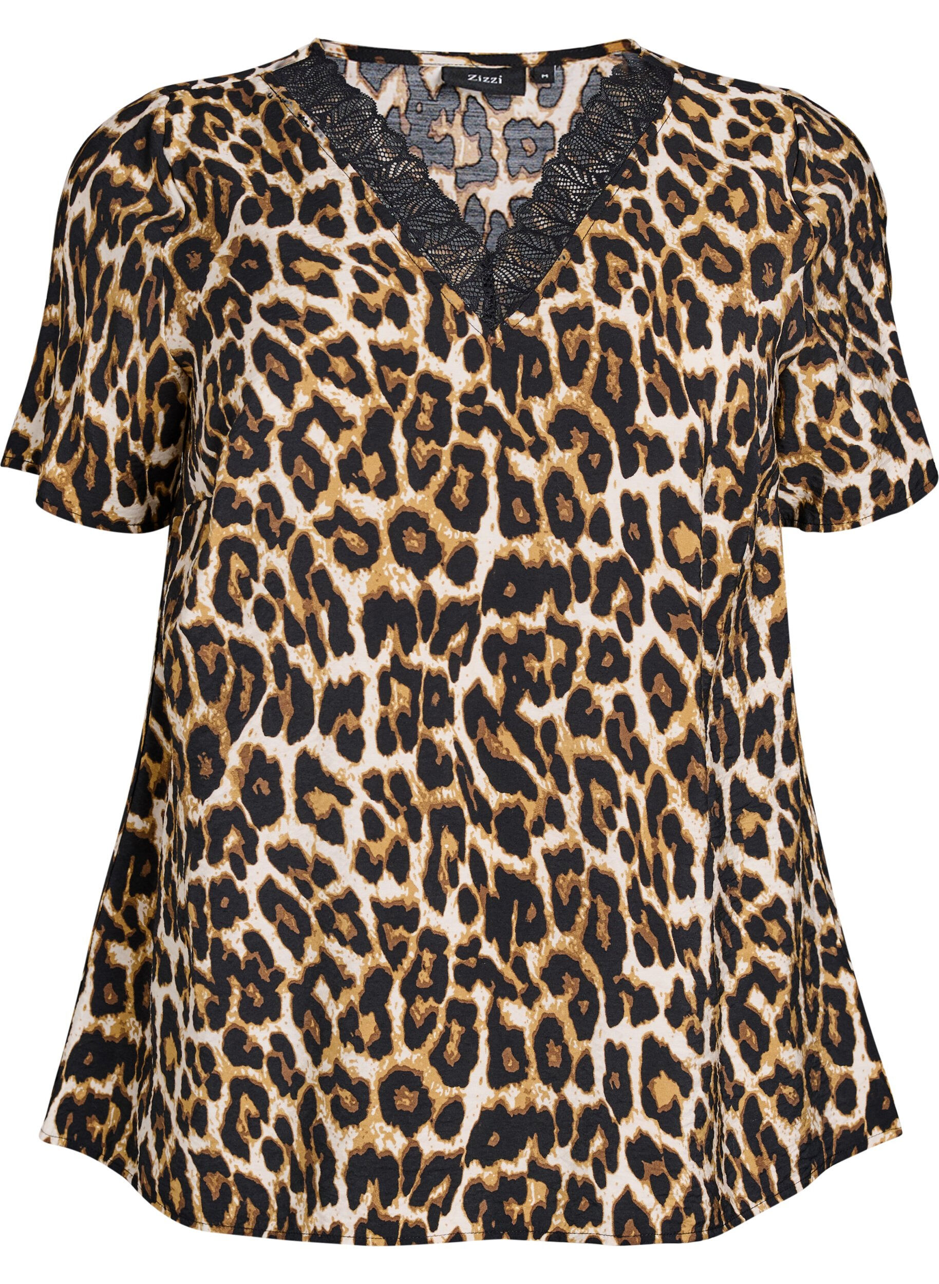 Viscose blouse met korte mouwen en kanten rand