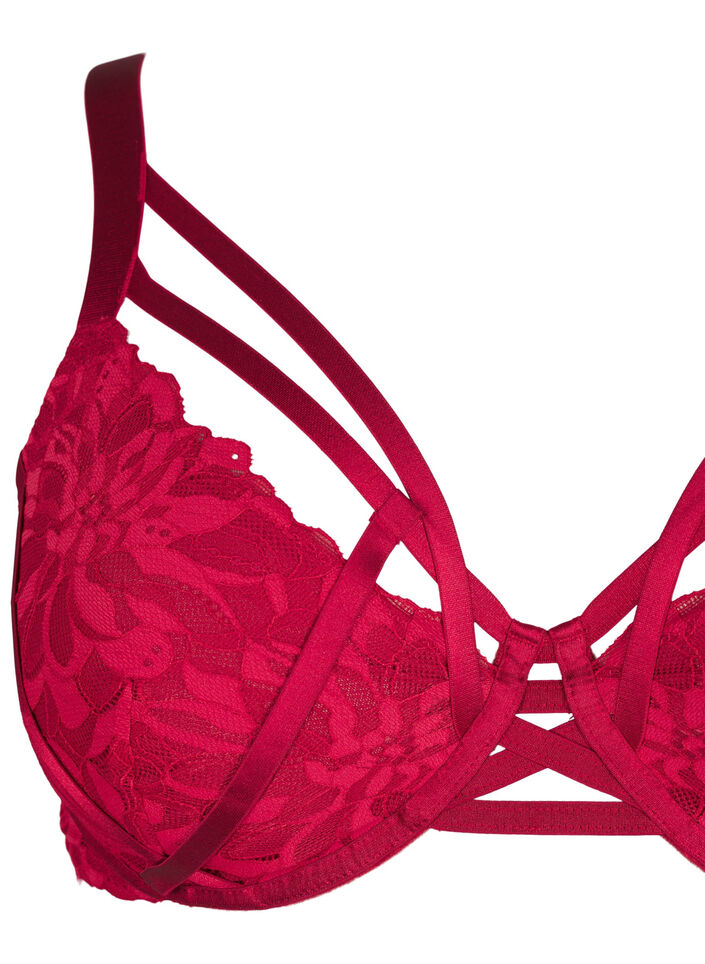 Volledig bedekkende kanten bh met stringdetails, Rhythmic Red, Packshot