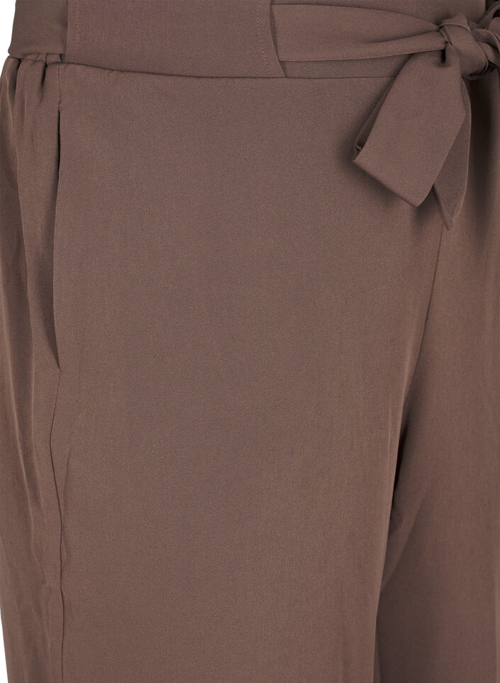 Luchtige broek met hoge taille en strikriem, Bruin, Packshot image number 2