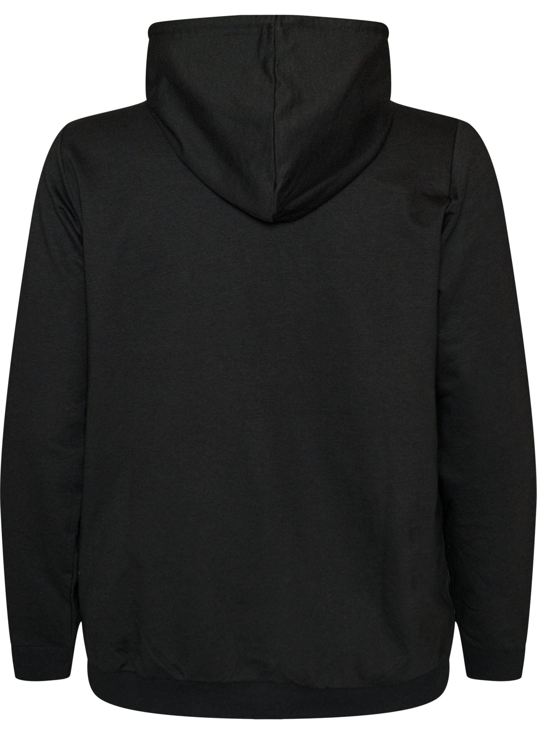 ZizziSweater met capuchon en print, Zwart, Packshot image number 1