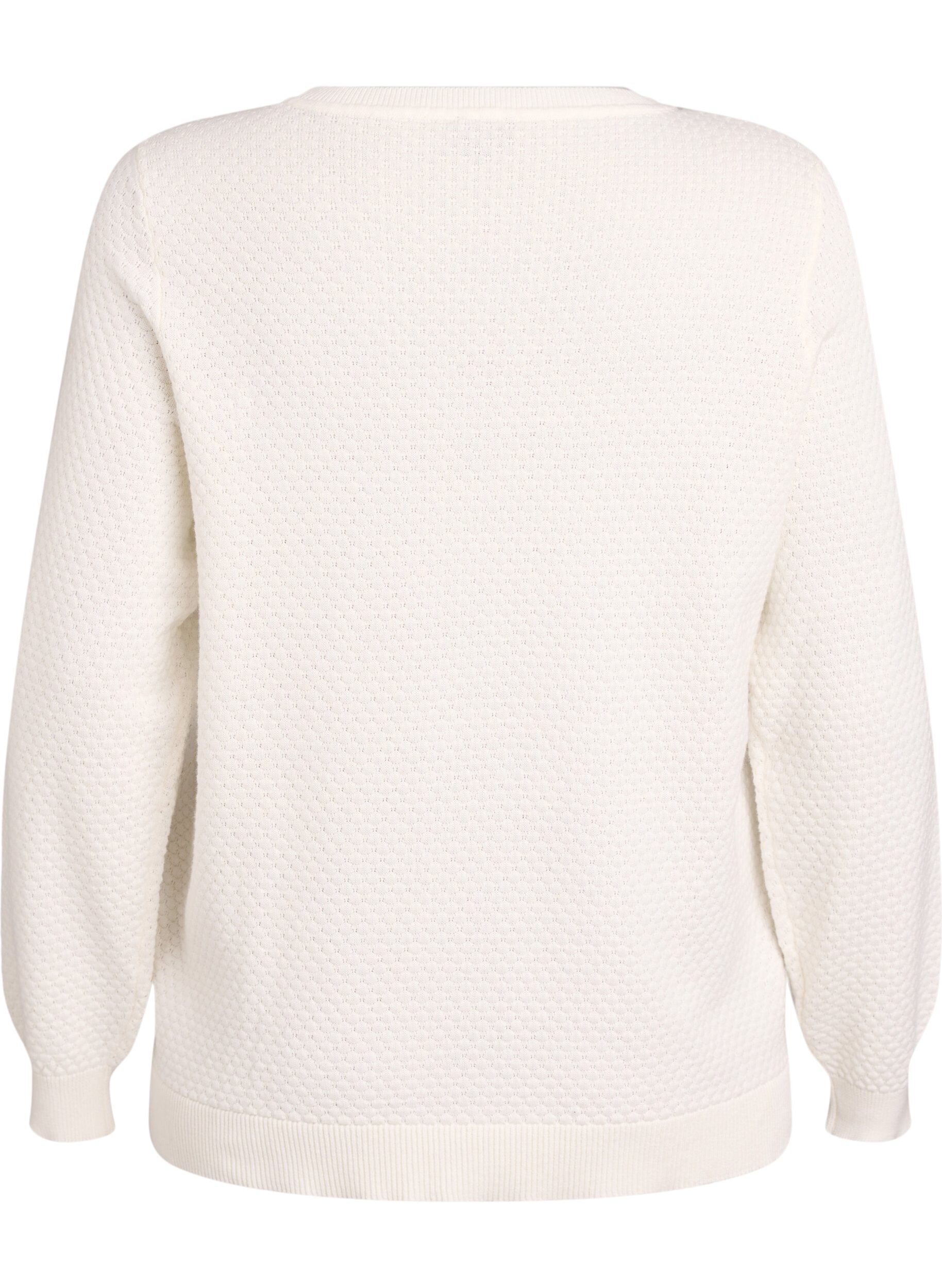 ZizziGebreide blouse van katoen met structuurpatroon, Vanille, Packshot image number 1