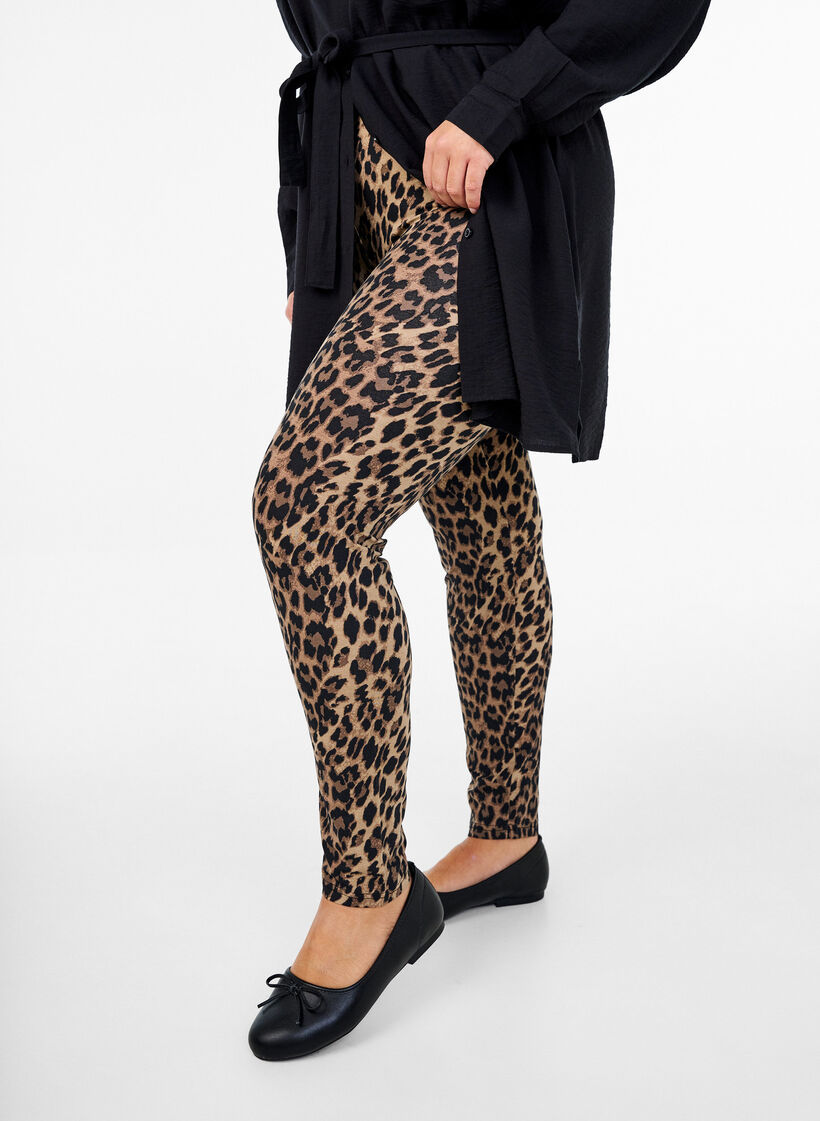 Viscose leggings met zebraprint, Bruin, Model image number 0