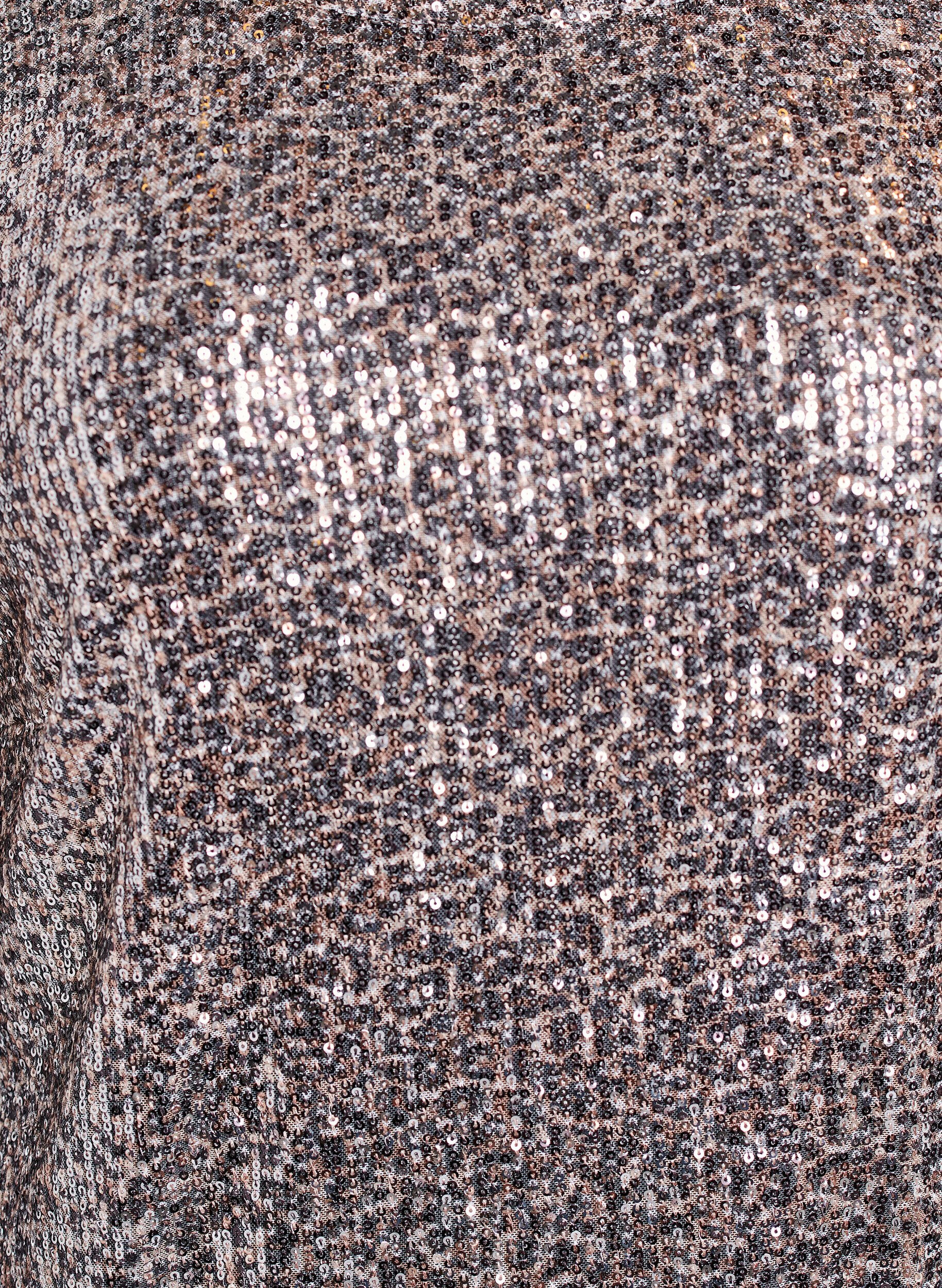 ZizziKorte paillettenjurk met lange mouwen, Bruin, Packshot image number 2