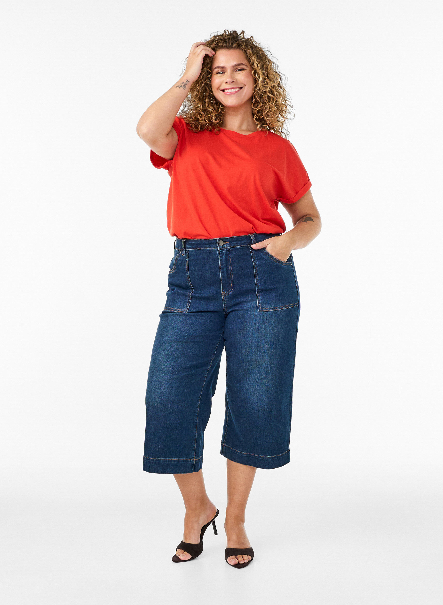 ZizziT-shirt met korte mouwen van katoenmix, Oranje, Model image number 1