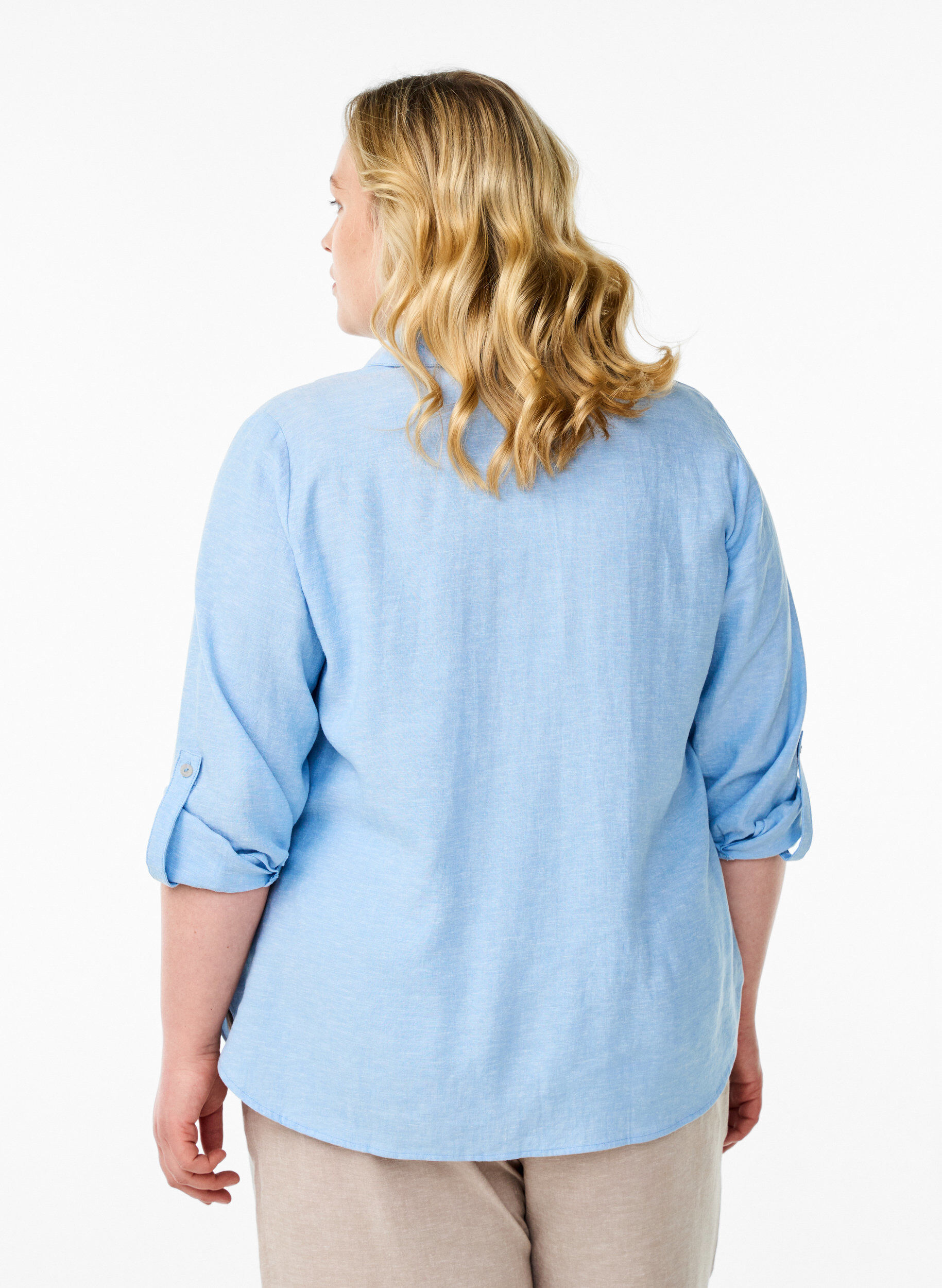 ZizziLinnen en viscose shirt met 3/4 mouwen, Blauw, Model image number 2