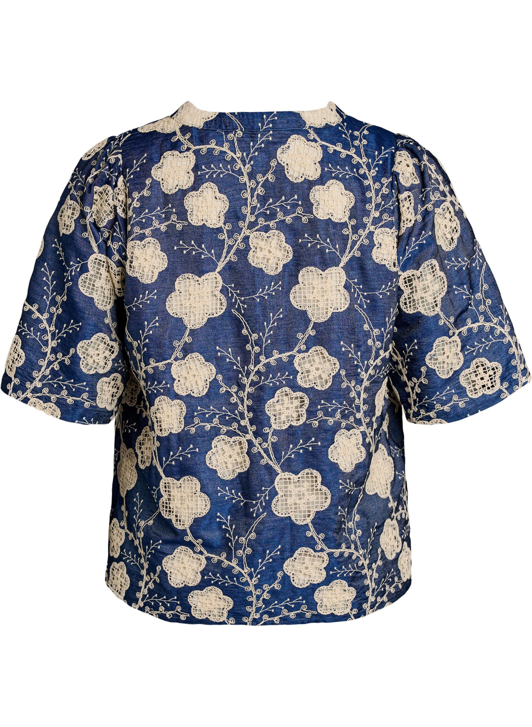 ZizziBlouse met V-hals en geborduurd patroon, Blauw, Packshot image number 1