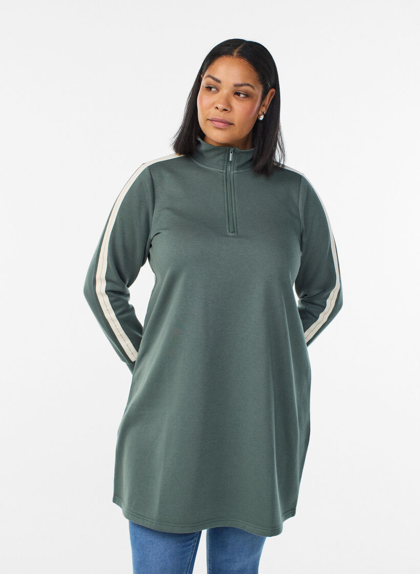 Korte sweatshirtjurk met een hoge hals, Groen, Model image number 0