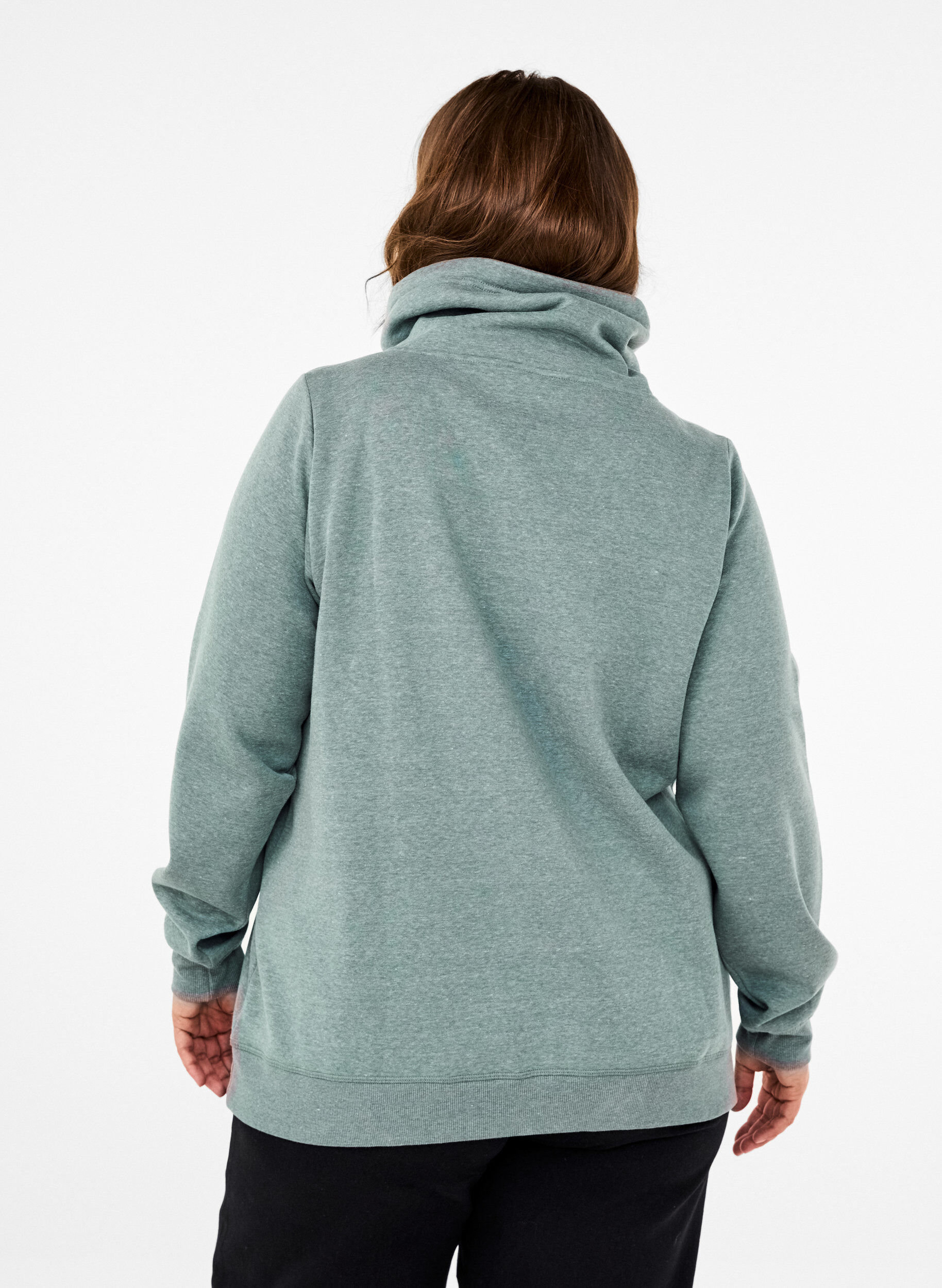 ZizziFLASH - Sweatshirt met hoge kraag, Balsam Green Melange, Model image number 1