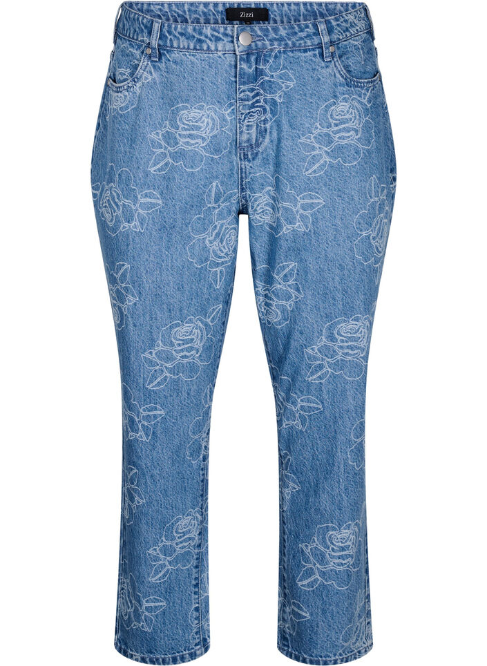 Mille jeans met een bloemenpatroon, Light Blue Denim, Packshot