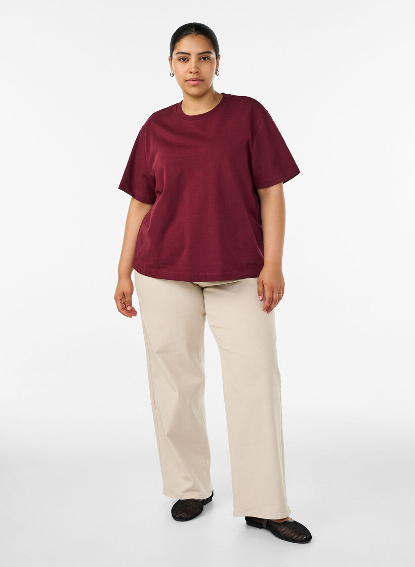 Boxy katoenen T-shirt, Rood, Model image number 1