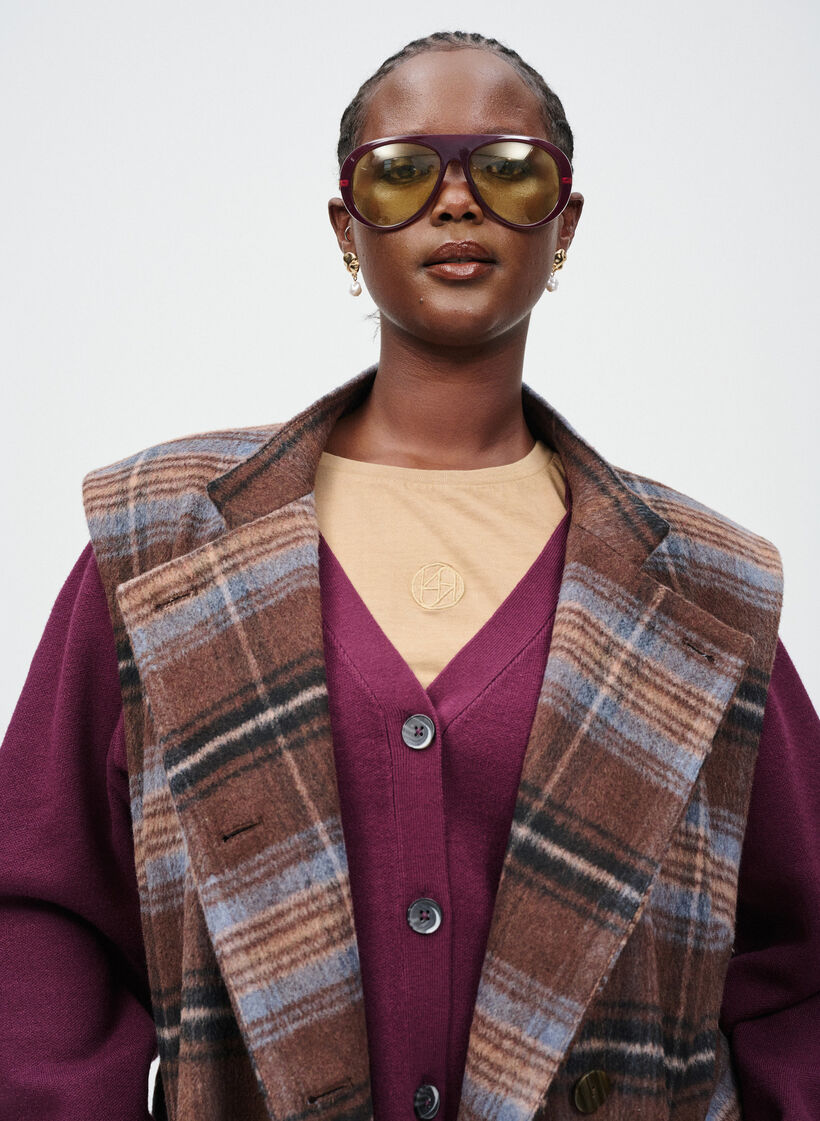 Lang geruit vest, Brown Blue Check , Image