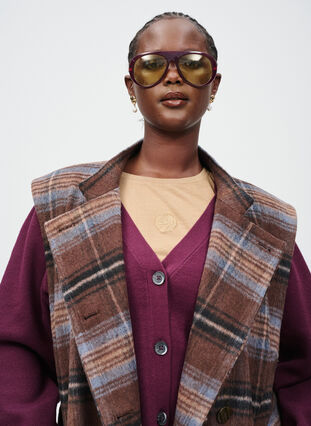 ZizziLang geruit vest, Brown Blue Check , Image image number 0