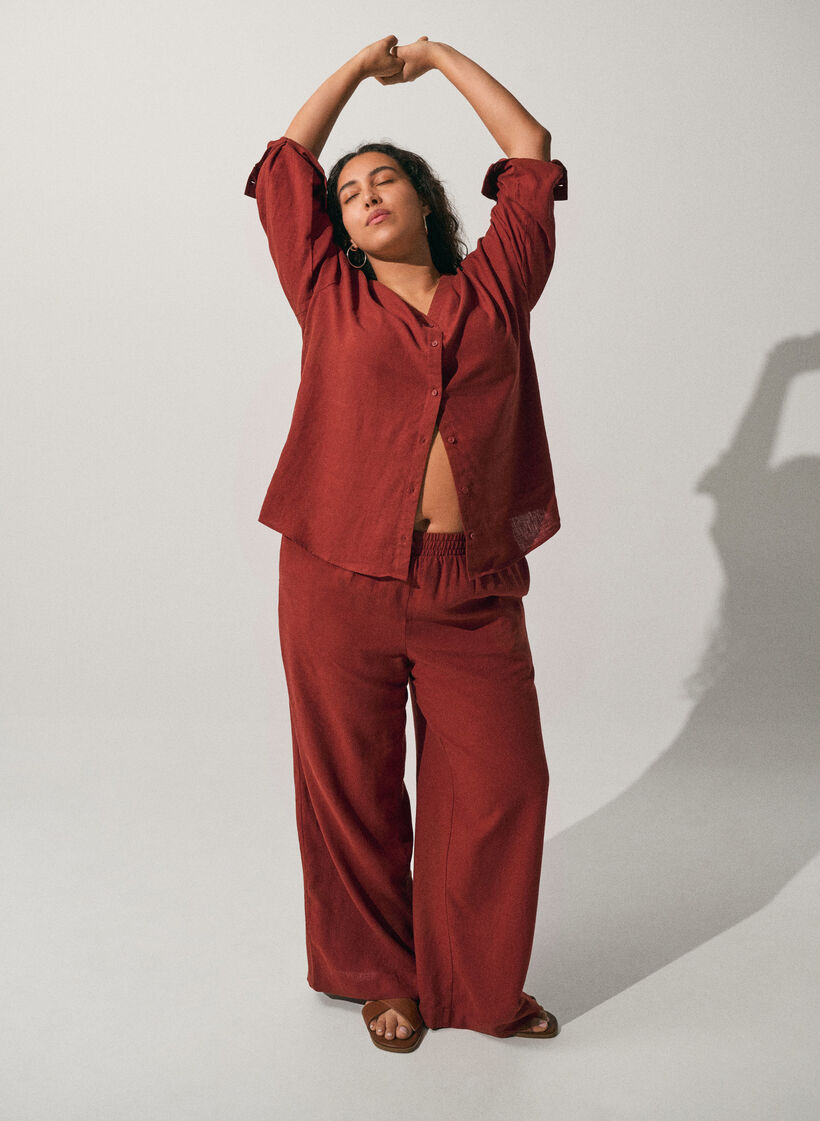 Wijde linnen en viscose broek, Rood, Image image number 0
