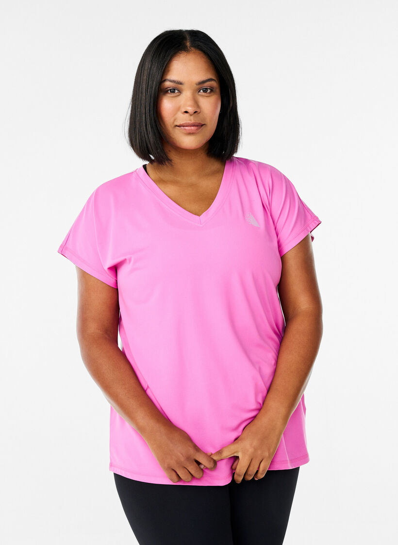 Losvallend sport T-shirt met V-hals, Roze, Model image number 0