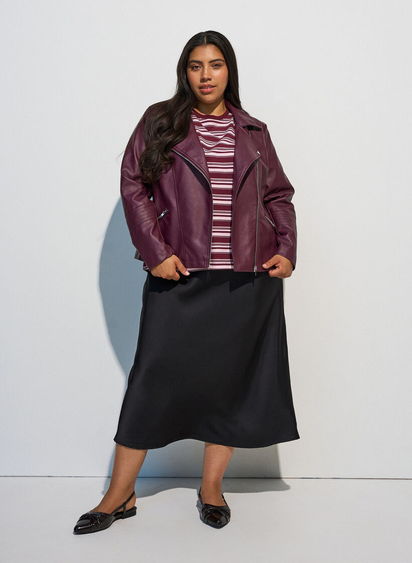 Satijnen midi rok, Zwart, Model image number 1