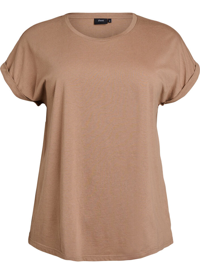 T-shirt met korte mouwen van katoenmix, Bruin, Packshot image number 0