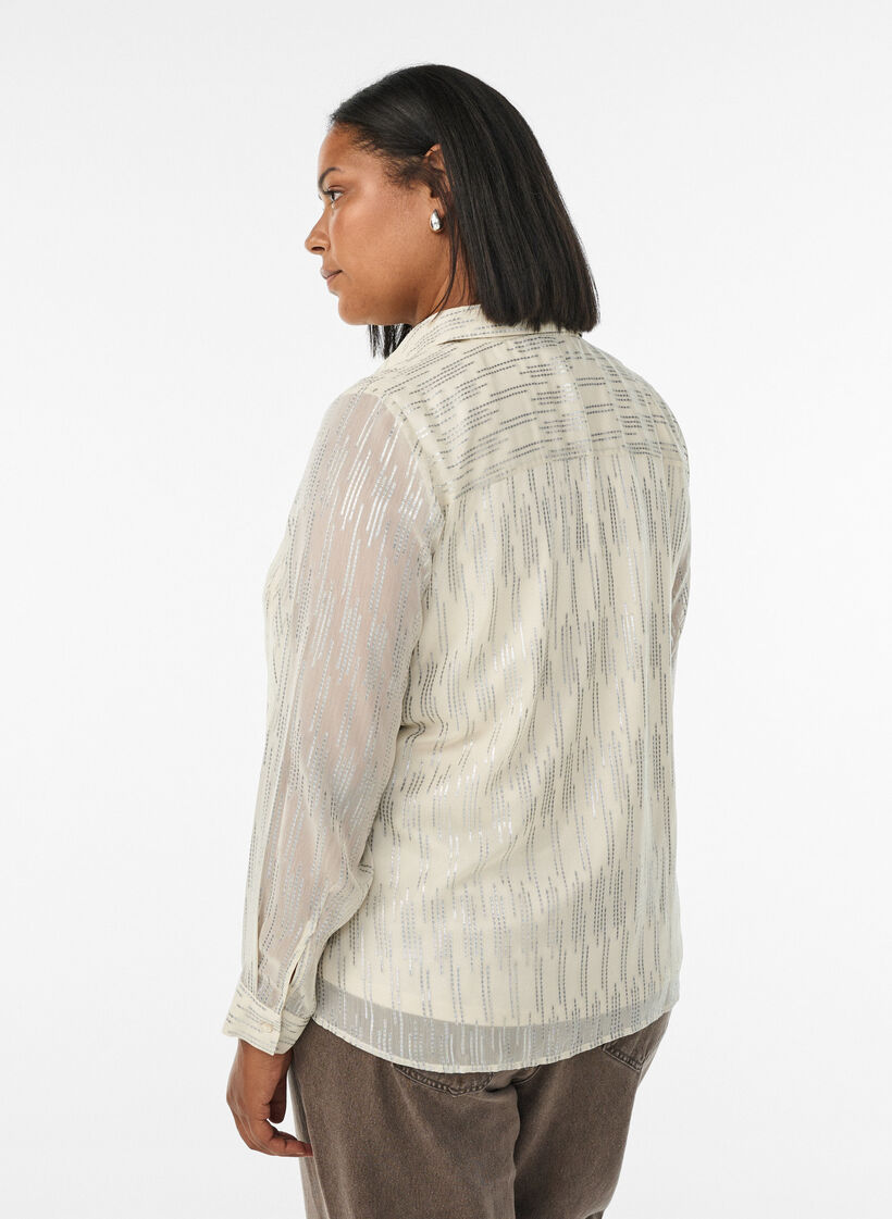 Shirt met glinsterend patroon, Vanille, Model image number 2