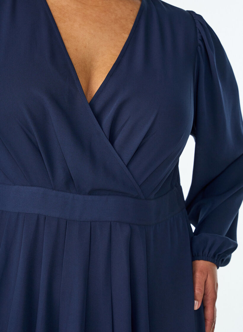 Maxijurk met overslaghals en lange mouwen, Blauw, Model image number 2