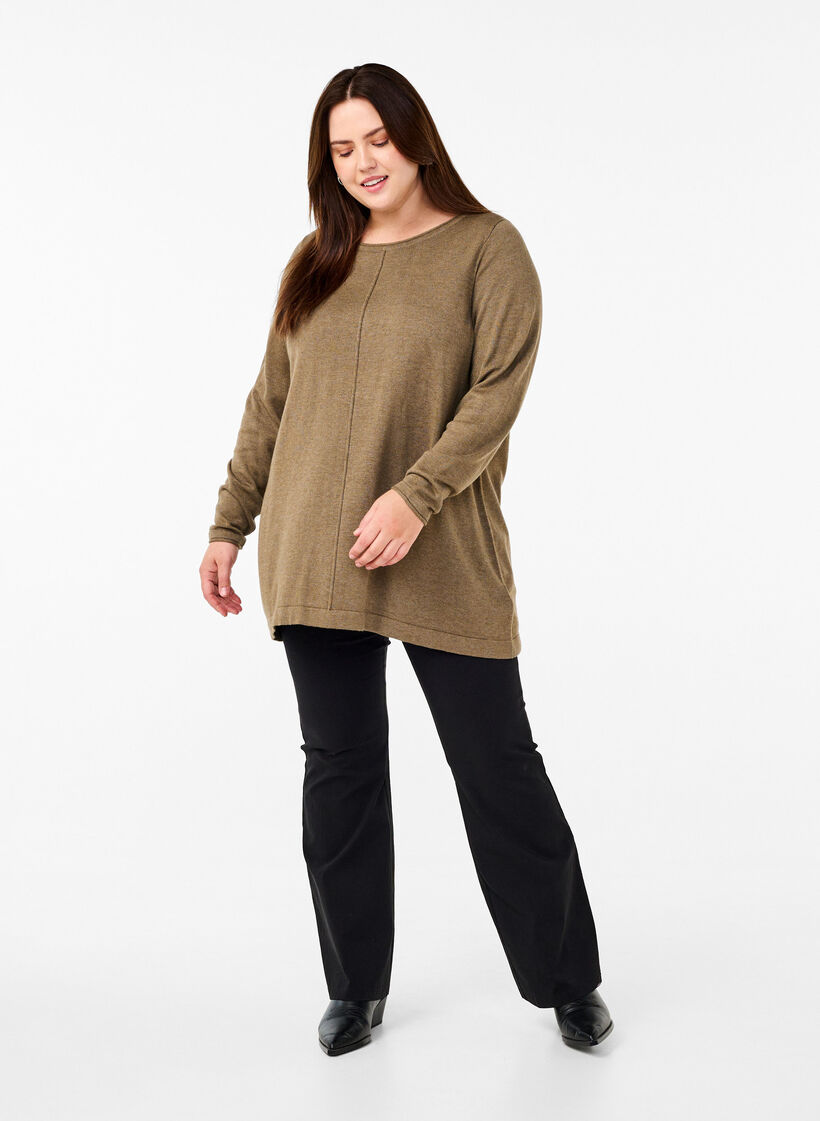 Gebreide blouse gemaakt van katoen en viscose., Groen, Model image number 1