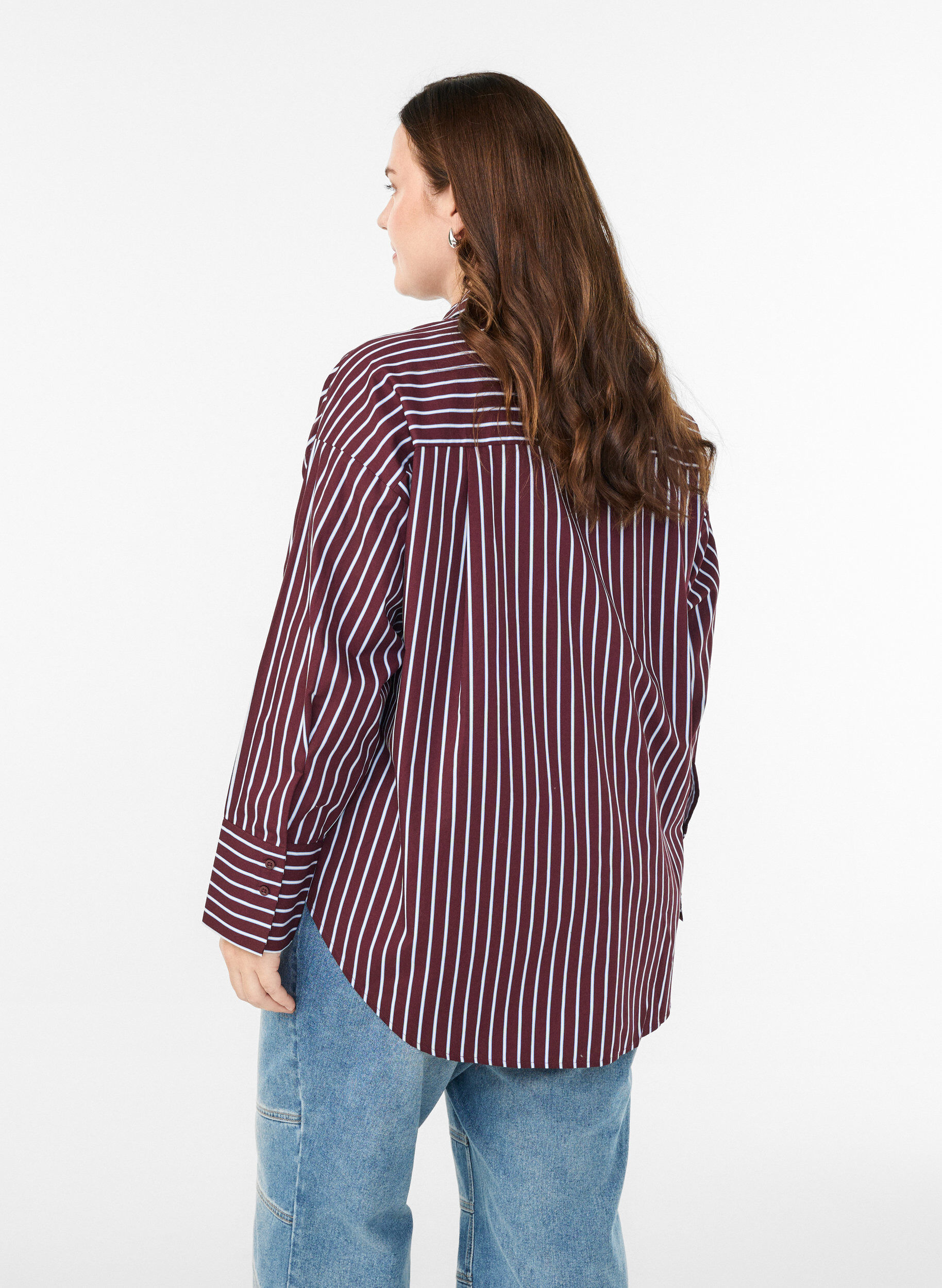 ZizziLosse shirt met strepen en een borstzakje, Donker Bordeaux, Model image number 2