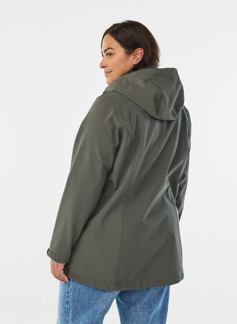 Korte softshell jas met afneembare capuchon, Grijs, Model image number 2