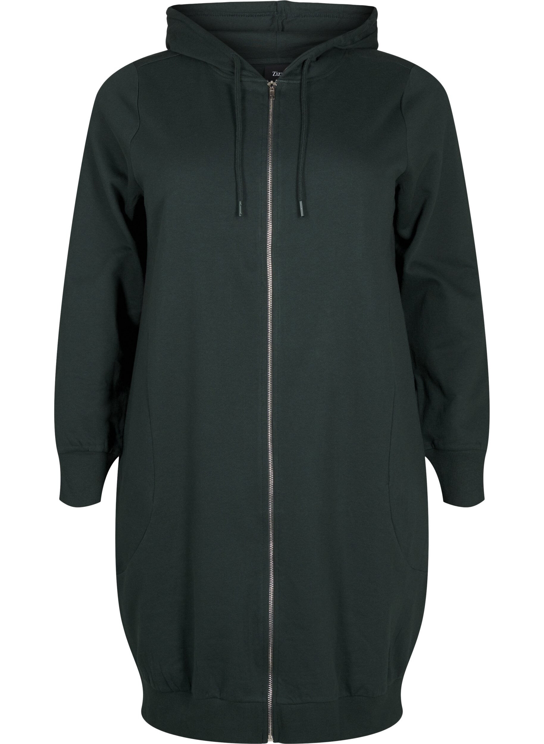 Lang katoenen vest van sweatstof met capuchon