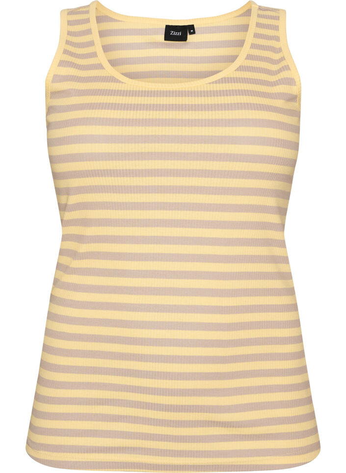 Gestreepte tanktop met een ribstructuur, Geel, Packshot image number 0