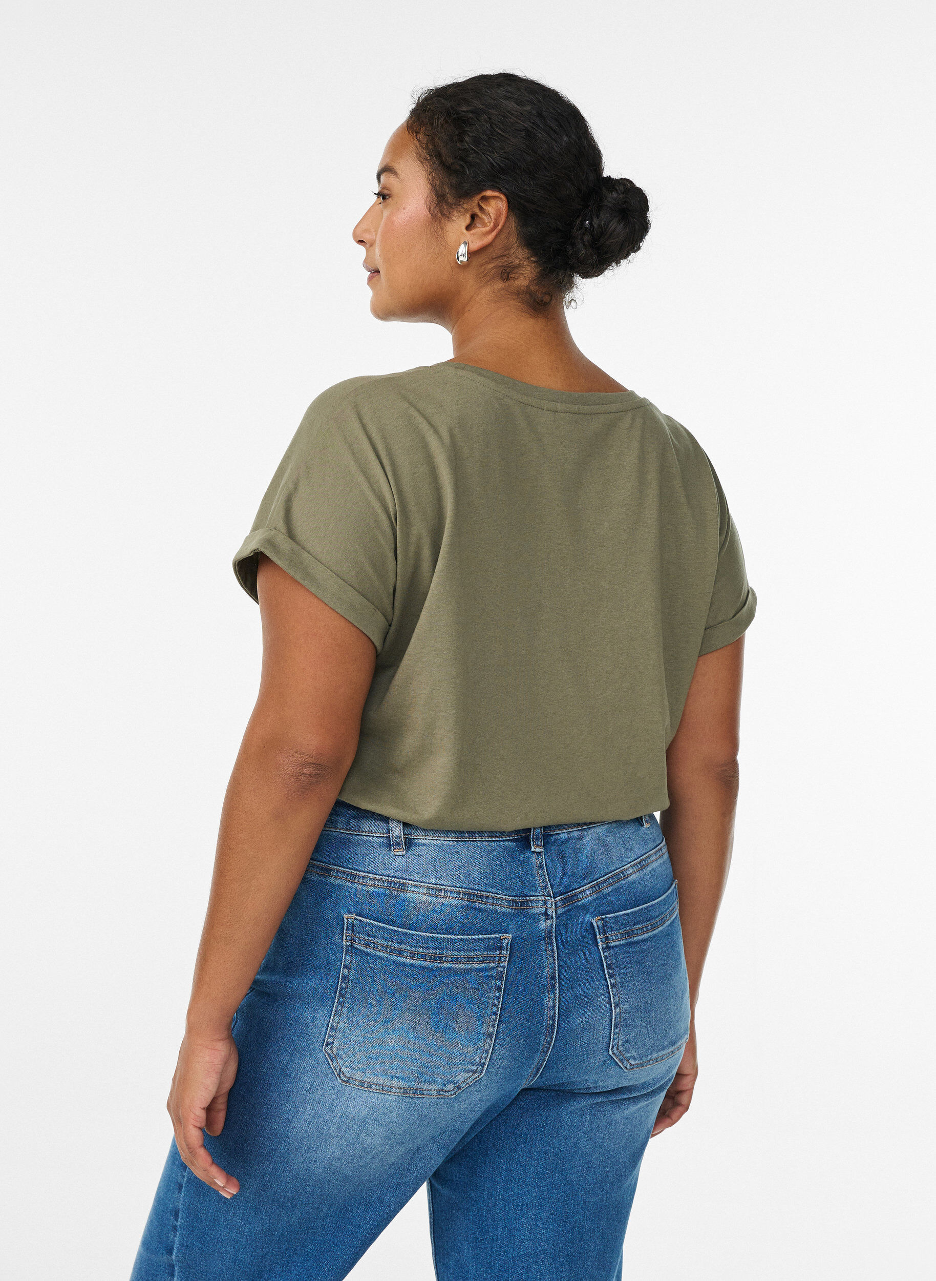 ZizziT-shirt met korte mouwen van katoenmix, Groen, Model image number 2