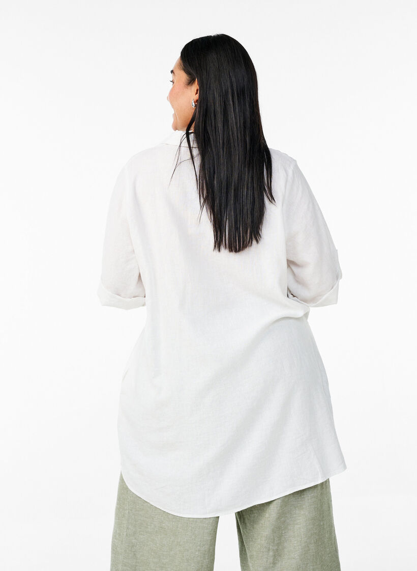 Tuniek van linnen en viscose met A-vorm, Bright White, Model
