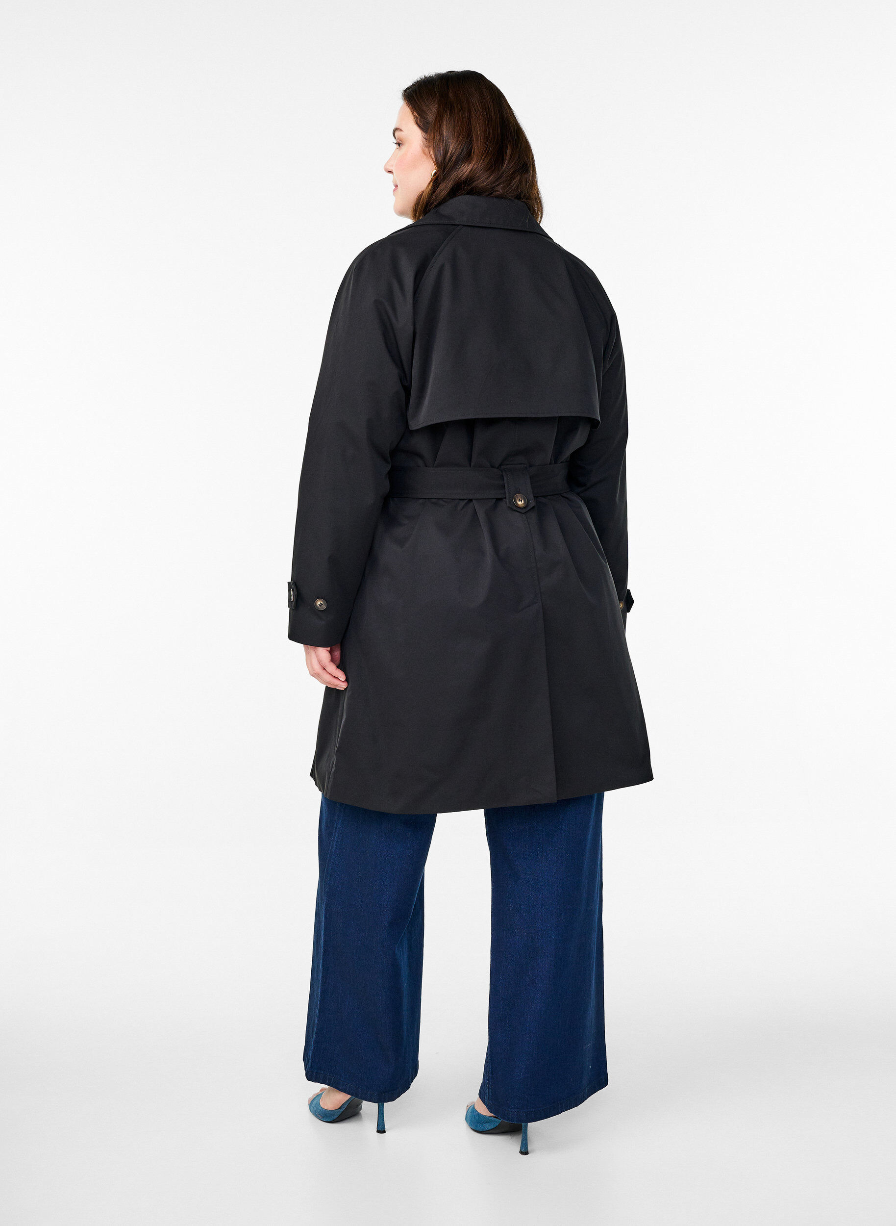 ZizziHalflange trenchcoat met ceintuur, Black, Model image number 1