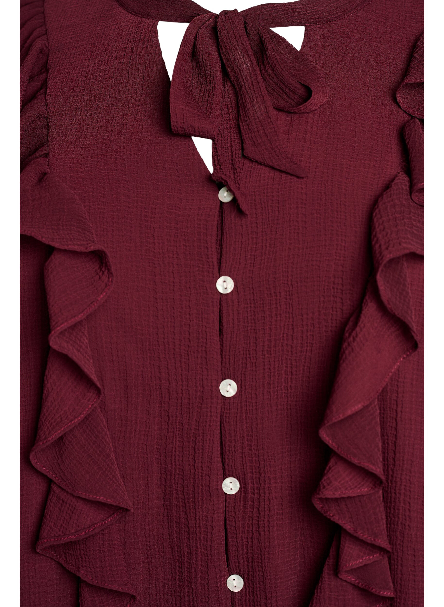 ZizziTransparante blouse met ruches en striksluiting, Rood, Packshot image number 2